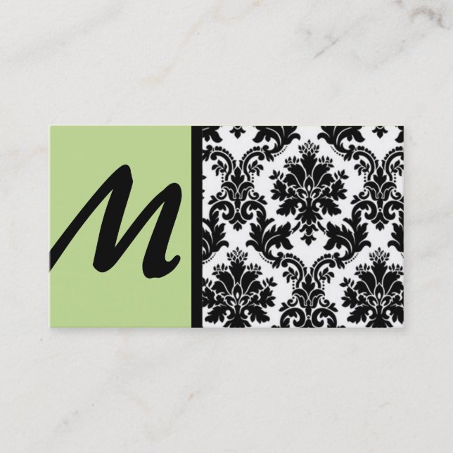 Tarjetas de visita Black and Light Green Damask (Anverso)