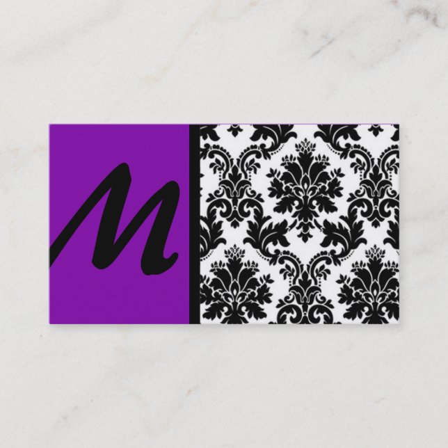 Tarjetas de visita Black and Purple Damask (Anverso)