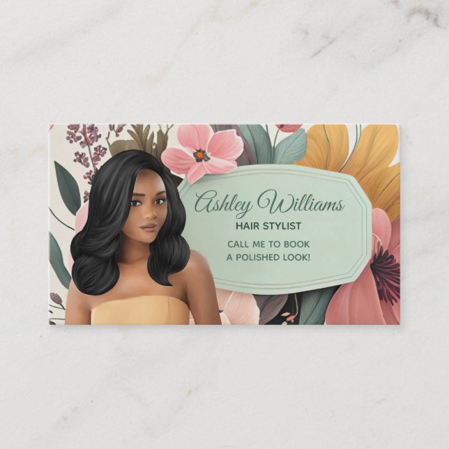Tarjetas de visita Black Hair Stylist (Anverso)