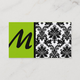 Tarjetas de visita Black Lime Green Damask