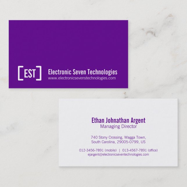 Tarjetas de visita blancas púrpuras profesionales (Anverso / Reverso)