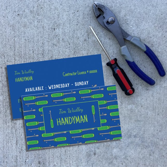 Tarjetas de visita Blue and Neon Green Handyman (Subido por el creador)