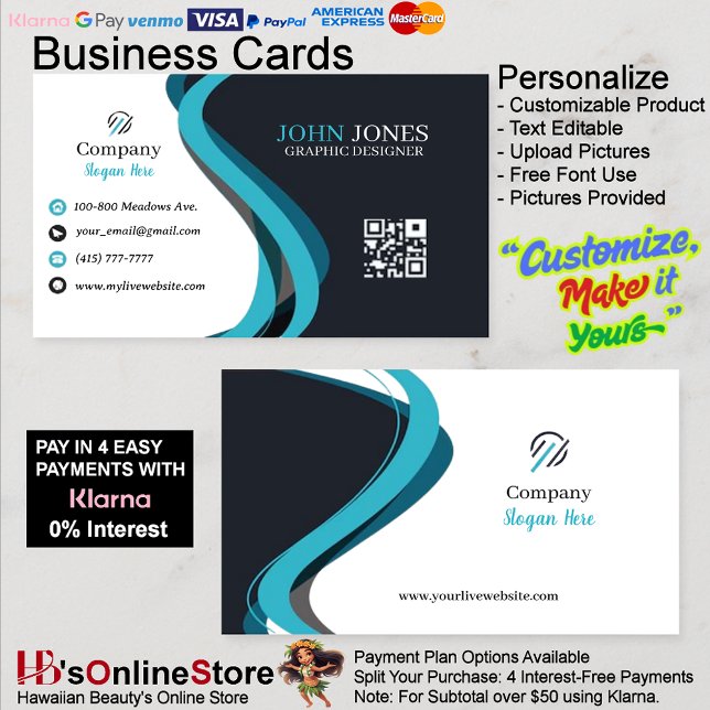 Tarjetas de visita Blue & Black Business 4 Paquete (Blue & Black Business Cards 4 Pack of 100)