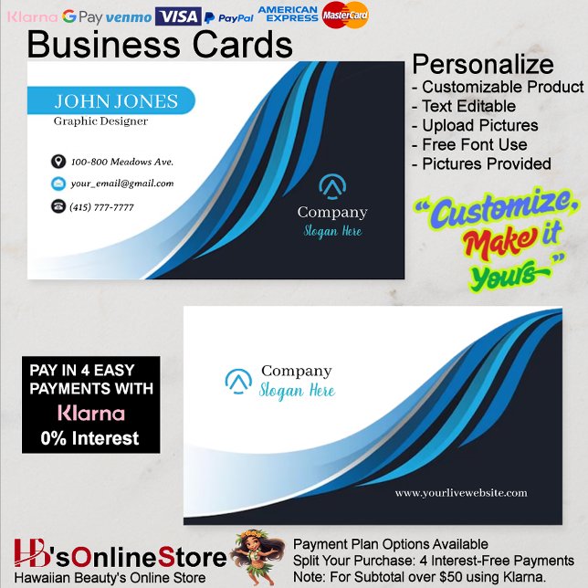 Tarjetas de visita Blue & Black Business 5 Paquete (Blue & Black Business Cards 5 Pack of 100.)