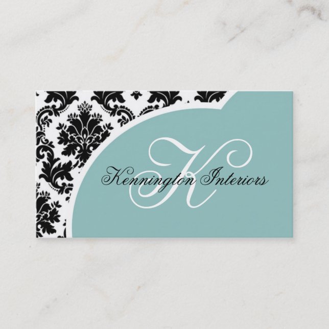 Tarjetas de visita Blue Black Damask (Anverso)