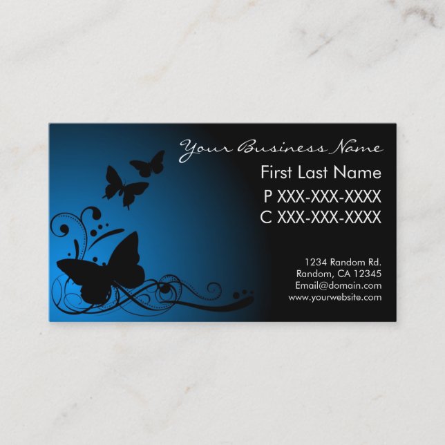 Tarjetas de visita Blue black fade butterfly swift (Anverso)