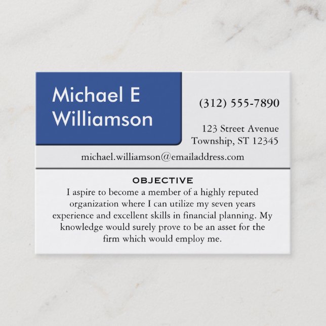 Tarjetas de visita Blue Corner RESUME (Anverso)