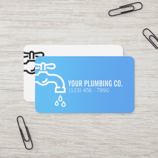 Tarjetas de visita Blue Faucet Plumber (Anverso/Reverso In Situ)
