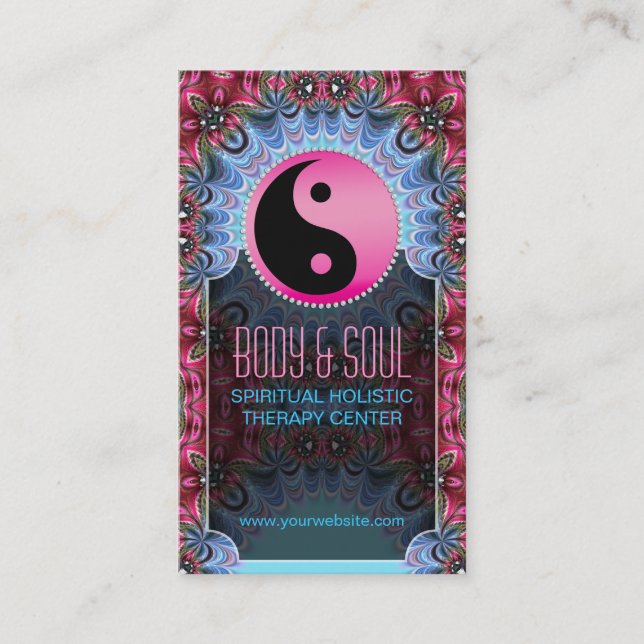 Tarjetas de visita Blue Pink YinYang New Age Yoga (Anverso)