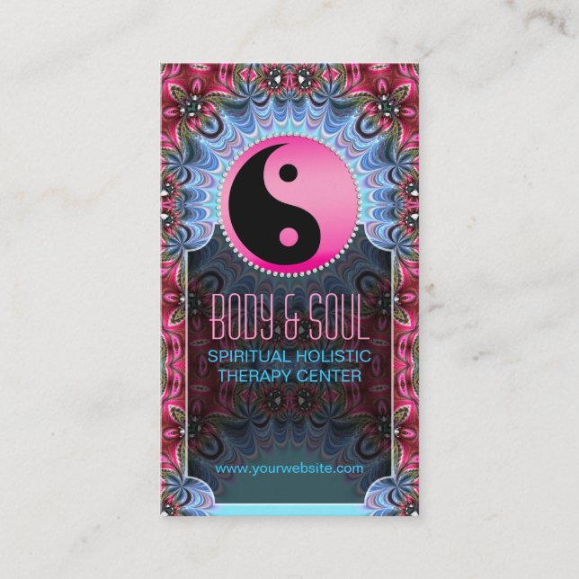 Tarjetas de visita Blue Pink YinYang New Age Yoga (Anverso)