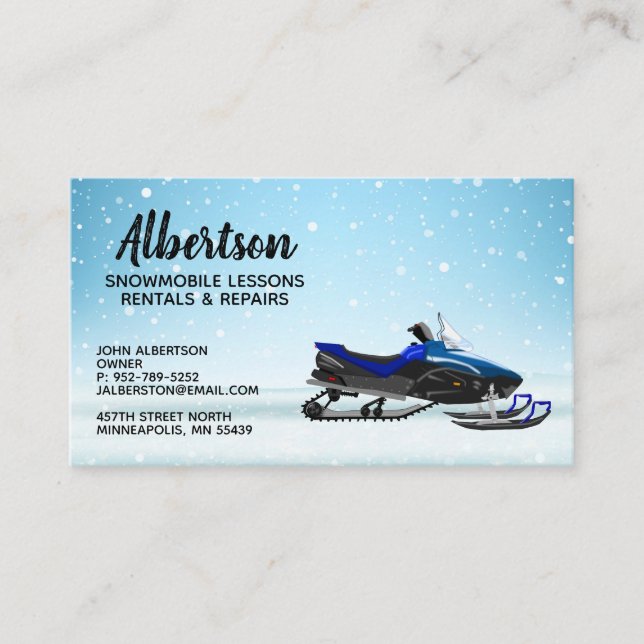 Tarjetas de visita Blue Snowmobile Rental Lessons (Anverso)