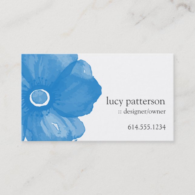 Tarjetas de visita Blue Watercolor Flower (Anverso)