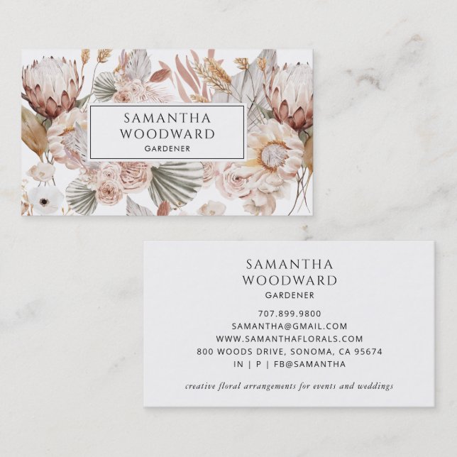 Tarjetas de visita Boho Watercolor Wildflower Gard (Anverso / Reverso)