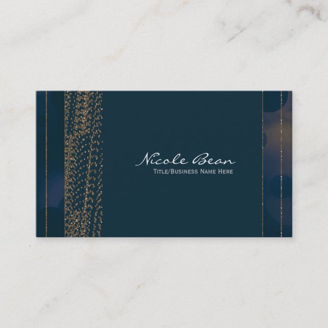 Tarjetas de visita Bokeh Glam Blue & Gold Moda (Anverso)