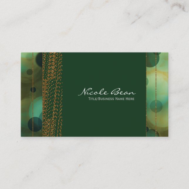Tarjetas de visita Bokeh Glam Green & Gold Moda (Anverso)