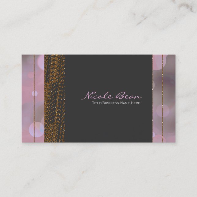 Tarjetas de visita Bokeh Glam Pink Gray & Gold Mod (Anverso)