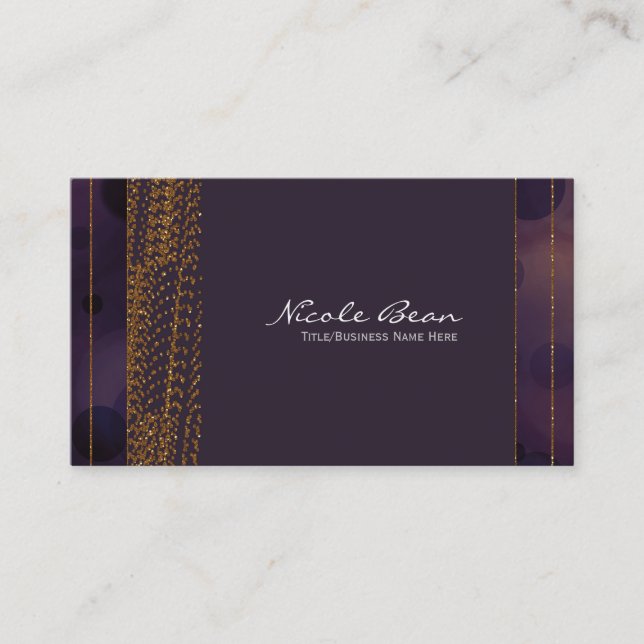 Tarjetas de visita Bokeh Glam Purple & Gold Moda (Anverso)