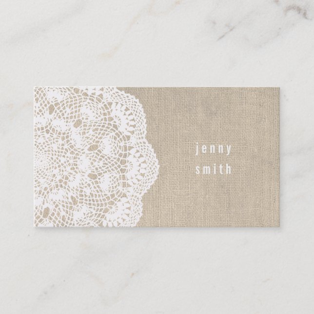 Tarjetas de visita Burlap & Lace Doily Fashion (Anverso)