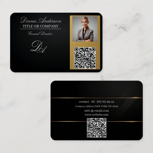 Tarjetas de visita código qr,editable,oro negro,fo (Anverso / Reverso)