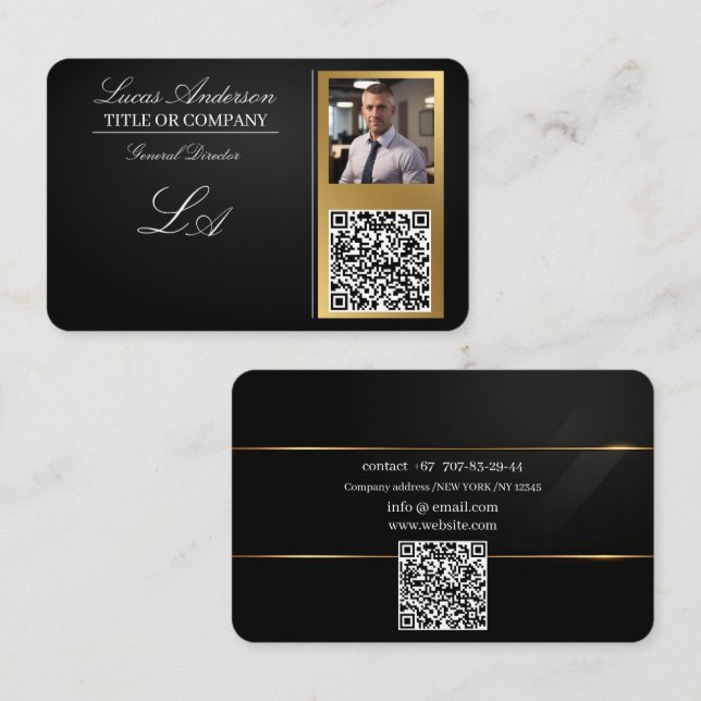 Tarjetas de visita código qr,editable,oro negro,fo (Anverso / Reverso)