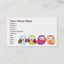 Tarjetas de visita coloridas de los búhos