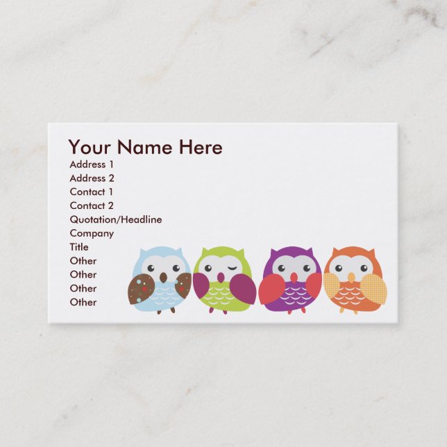 Tarjetas de visita coloridas de los búhos (Anverso)