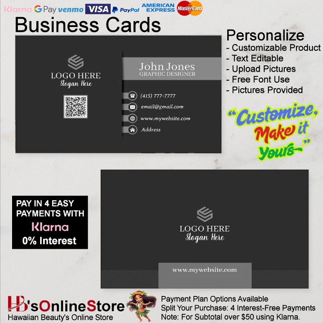 Tarjetas de visita con código QR negro y gris 25 P (Black & Gray QR Code Business Cards 25 Pack of 100.)
