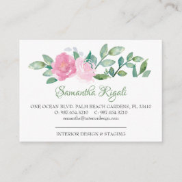 Tarjetas de visita con flores rosas y verdes