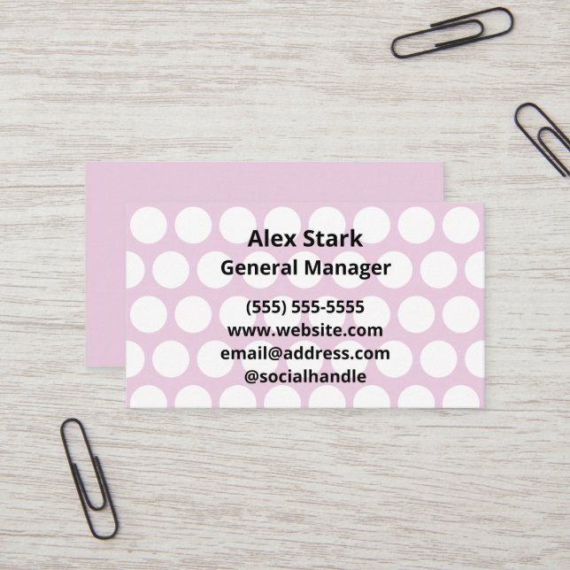 Tarjetas de visita con puntos de Polka rosa claro (Anverso/Reverso In Situ)