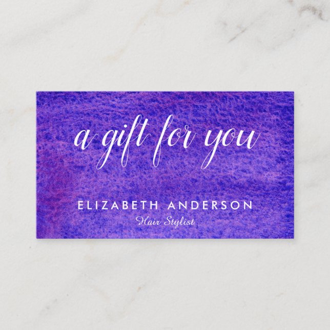 Tarjetas de visita con regalo de color azul violet (Anverso)