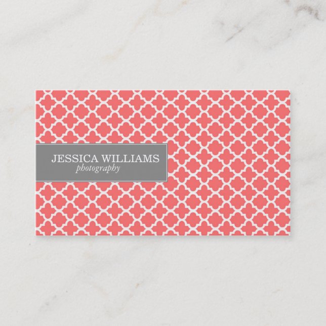Tarjetas de visita Coral Quatrefoil (Anverso)