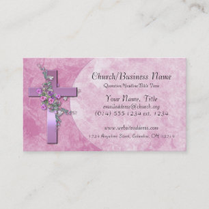 Tarjetas de visita: Cruz púrpura con flores rosas
