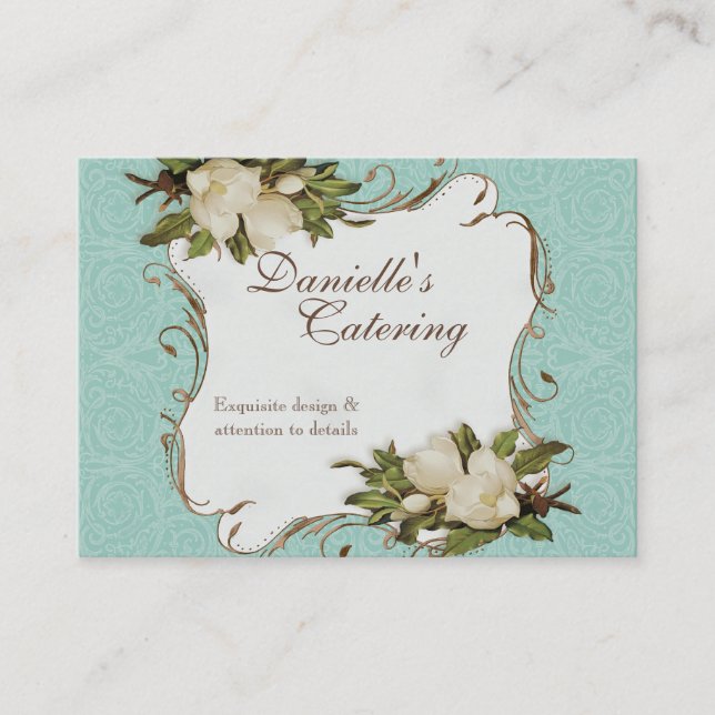Tarjetas de visita - damasco floral de la magnolia (Anverso)