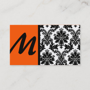 Tarjetas de visita Damask de Naranja negro