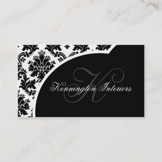 Tarjetas de visita Damask en blanco y negro (Anverso)