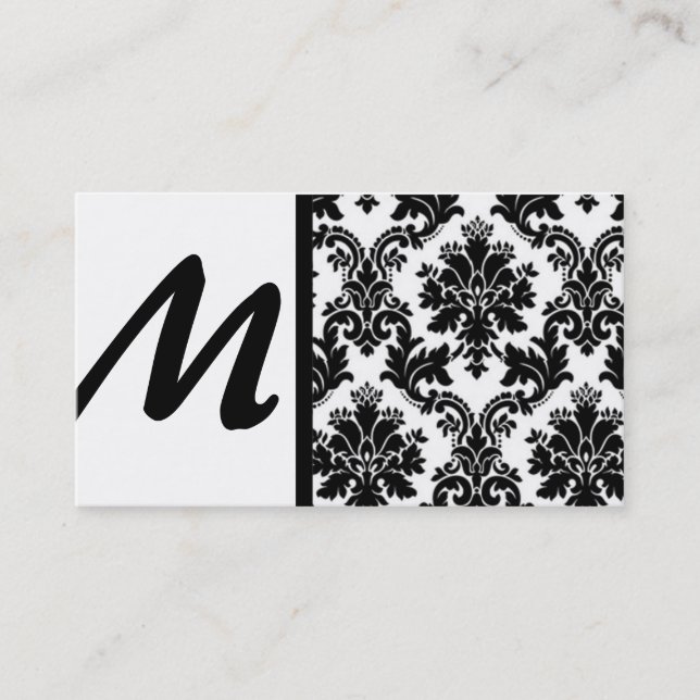 Tarjetas de visita Damask en blanco y negro (Anverso)