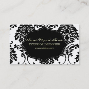 Tarjetas de visita Damask en blanco y negro