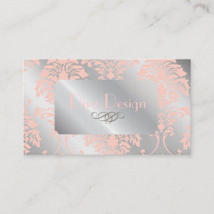 Tarjetas de visita Damask, tono de plata rosa páli