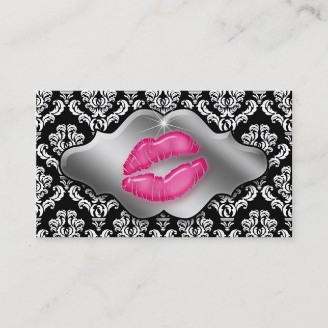 Tarjetas de visita de artista Lips rosadas Damask  (Anverso)