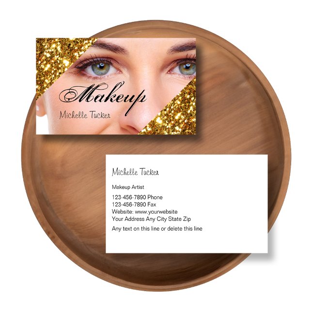 Tarjetas de visita de artistas de maquillaje (Glitzy makeup artist business cards by custom business templates)
