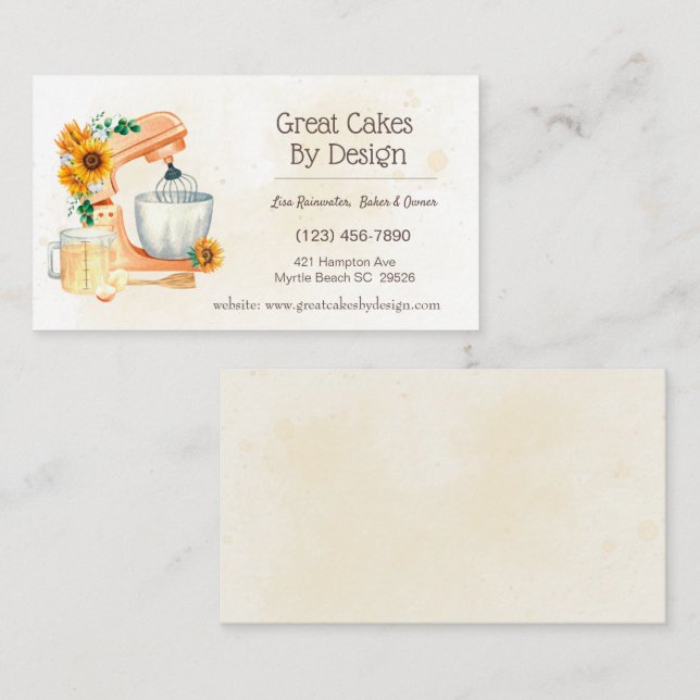 Tarjetas de visita de Baker Baker para tartas flor (Anverso / Reverso)