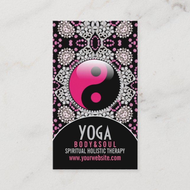 Tarjetas de visita de balance de yoga rosado negro (Anverso)