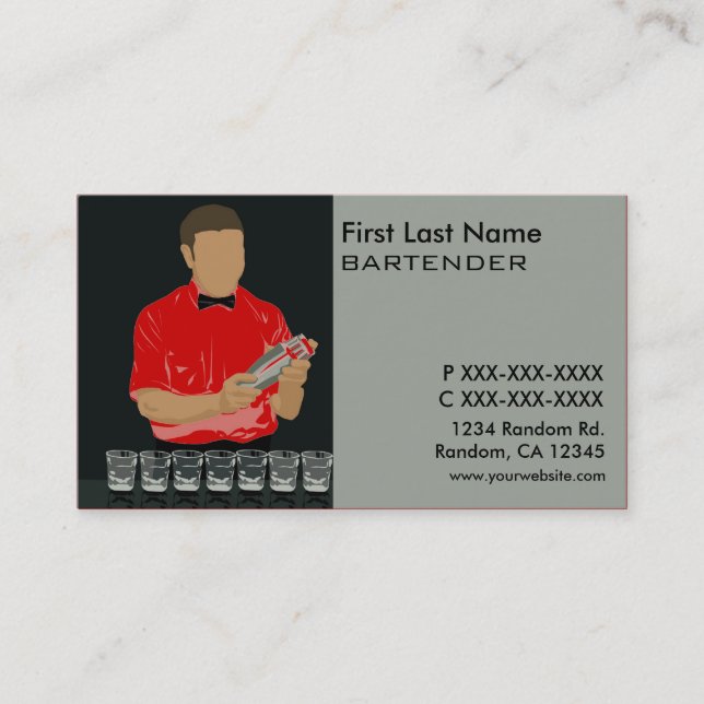 Tarjetas de visita de barman rojo (Anverso)