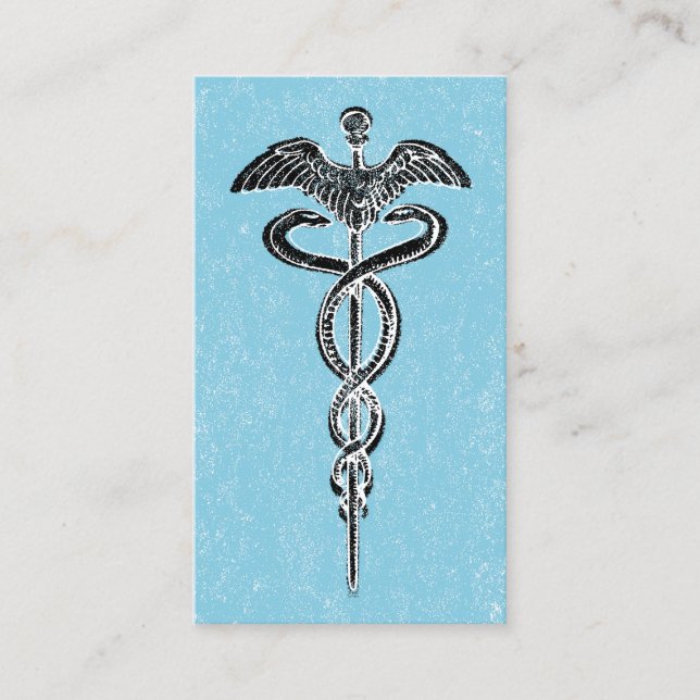 Tarjetas de visita de Caduceus - Médico azul de en (Anverso)