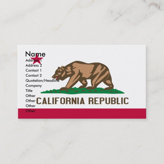 Tarjetas de visita de CALIFORNIA (Anverso)