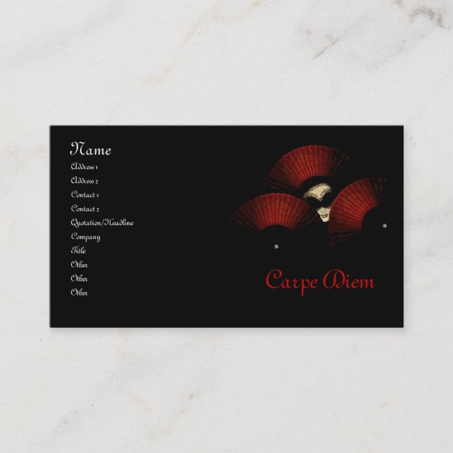 Tarjetas de visita de Carpe Diem de la mascarada (Anverso)