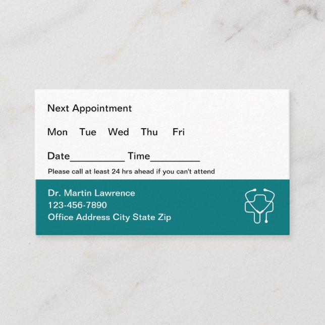 Tarjetas de visita de cita de la oficina del Médic (Anverso)