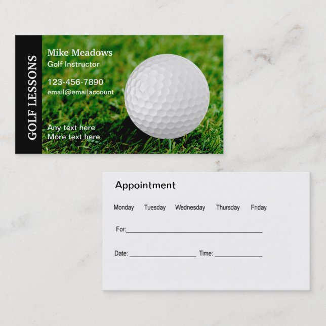 Tarjetas de visita de cita del instructor de golf (Anverso / Reverso)