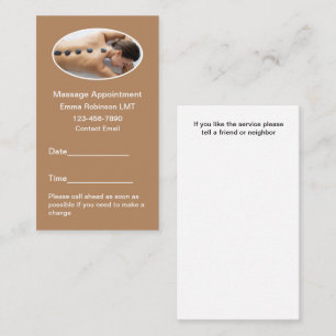 Tarjetas de visita de cita para terapeutas de masa