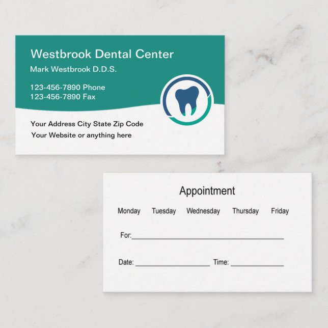 Tarjetas de visita de citas para dentistas con log (Anverso / Reverso)